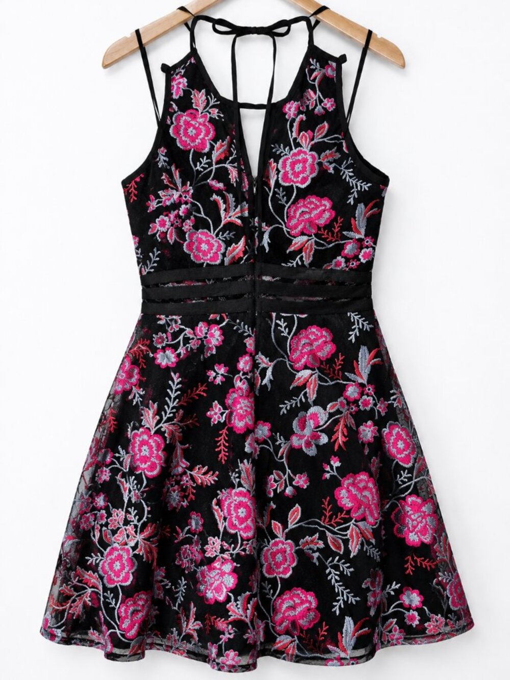 By & By Black Embroidered Floral Fit & Flare Dress Junior Size 7 Sleeveless